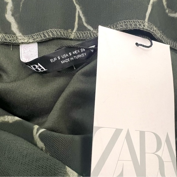 Zara Ruched Green Marble Midi Skirt - Picture 4 of 9